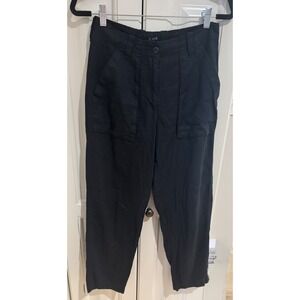 Womens‎ J.Crew Black Linen Blend Pants Trousers Utility Pockets Casual Size 0